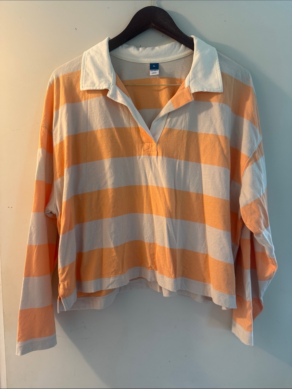 Old Navy Womens Orange and Cream Striped Rugby Crop Top Sz Extra Large EUC